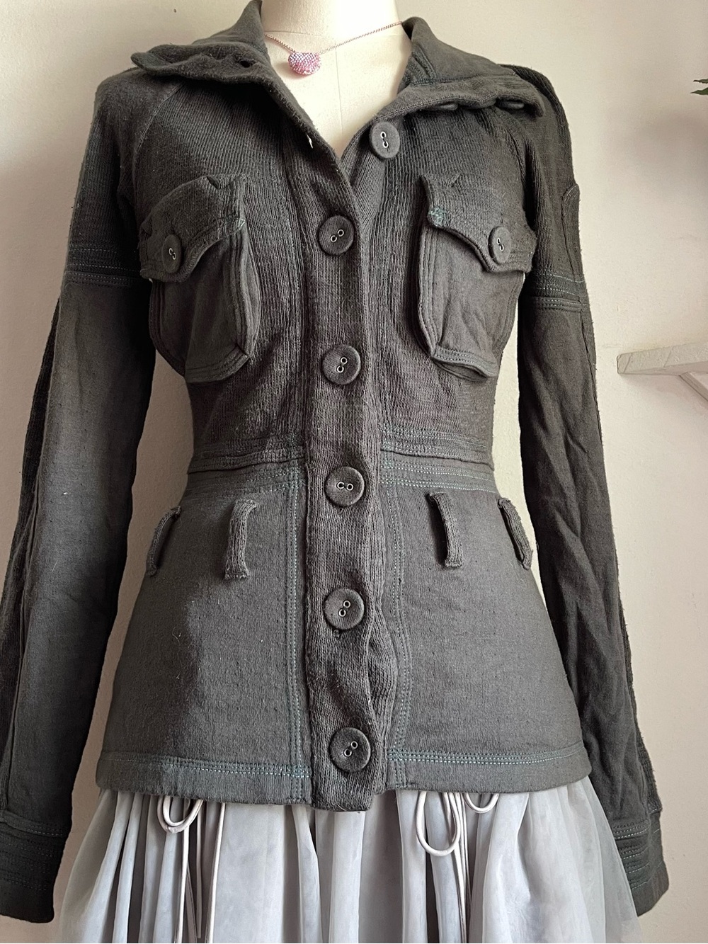 Free People Olive Green Button-Front Utility Jacket